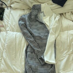 SHEIN Black and White Plaid Long Sleeve Dress